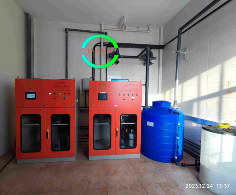 Large efficient on site sodium hypochlorite generator
